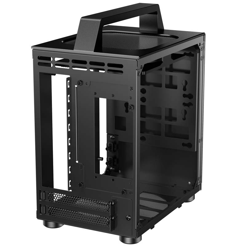 JONSBO T8 PLUS BLACK Mini- ITX Tower Computer Case, Portable Mini ITX case  Aluminum/Steel/Tempered Glass-1 Side, PSU ATX (Max.140mm), 4 Drive Bay,  Built-in 1x140mm Fan Top, Black pc case 