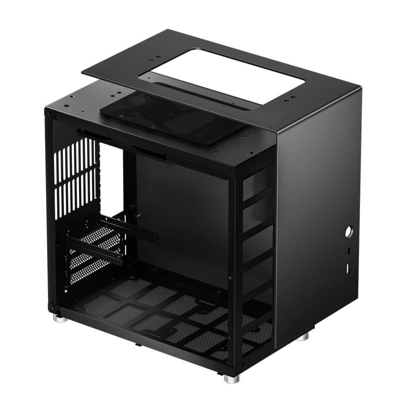 JONSBO T8 PLUS BLACK Mini- ITX Tower Computer Case, Portable Mini ITX case  Aluminum/Steel/Tempered Glass-1 Side, PSU ATX (Max.140mm), 4 Drive Bay,  Built-in 1x140mm Fan Top, Black pc case 